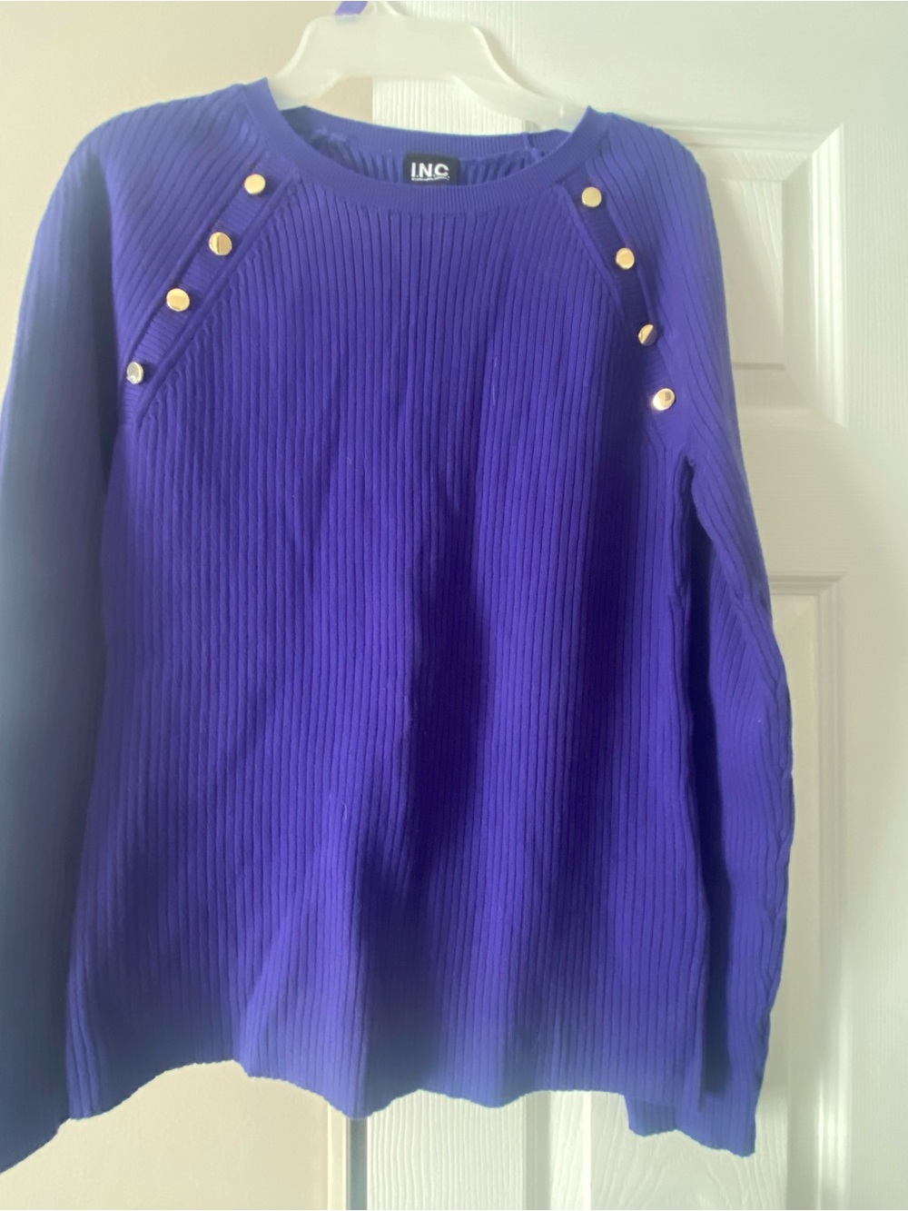 INC International Concepts Purple Ribbed Button-Accent Sweater